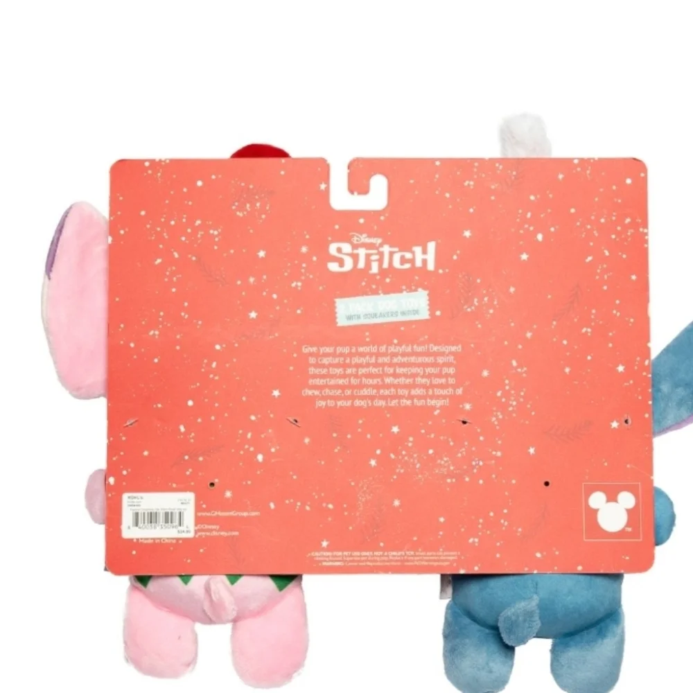 Disney Stitch & Angel Christmas Dog Toy Plush 2-Pack Squeaker Crinkle NWT